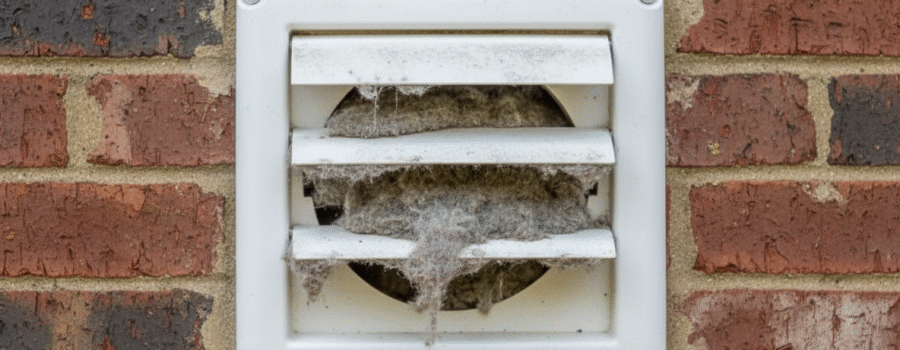 clogged dryer vent with lint, fire hazard preventative maintenance tips