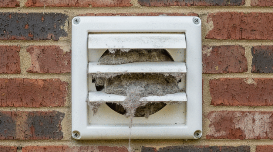 clogged dryer vent with lint, fire hazard preventative maintenance tips